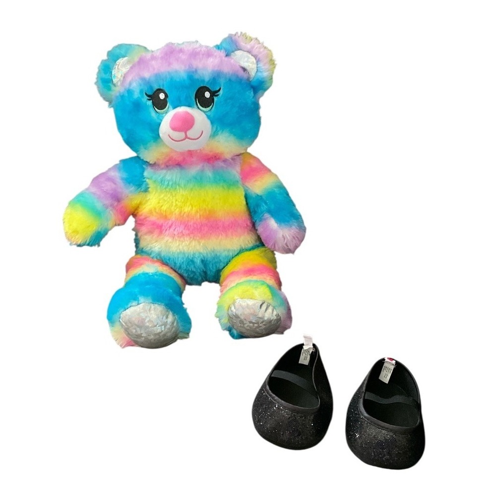 Build A Bear Workshop Rainbow Stripe Sparkle Bear & Pair Of Ballet Flats Shoes